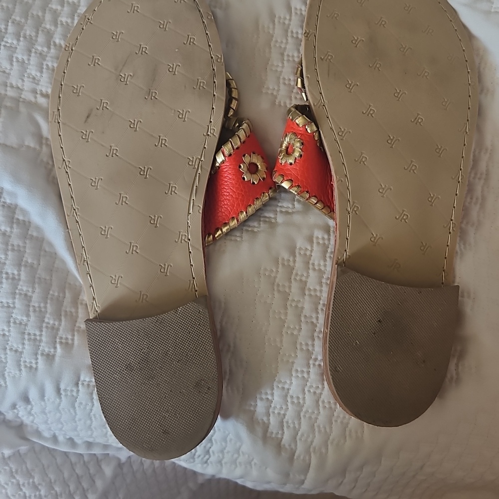 Jack Rogers Orange and Gold Leather Slide Sandals - Picture 3 of 3